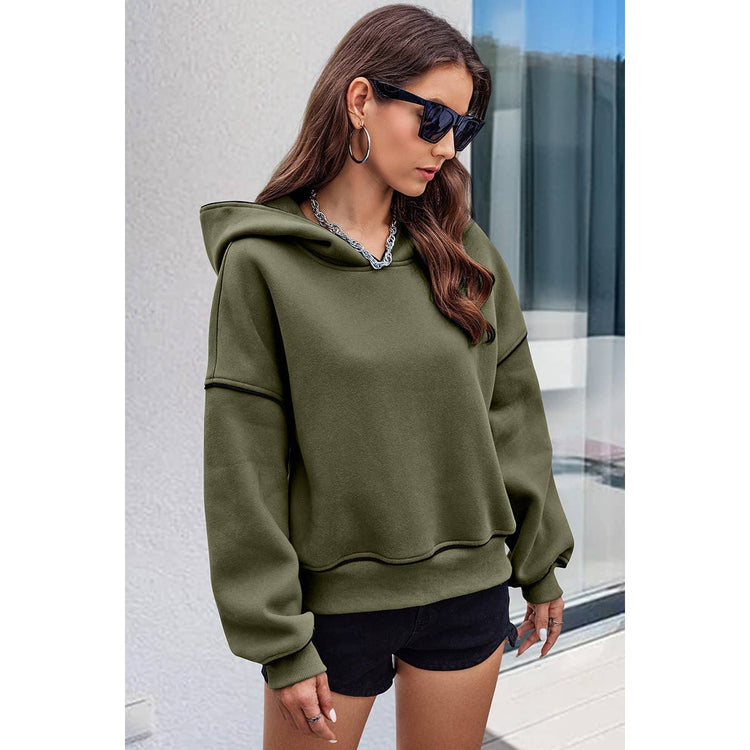 Supreme Fashion - Color Block Solid Loose Fit Drop Shoulder Hoodie: GREY BLUE / M