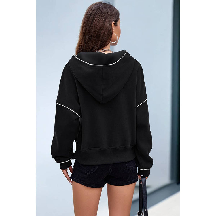 Supreme Fashion - Color Block Solid Loose Fit Drop Shoulder Hoodie: GREY BLUE / XL