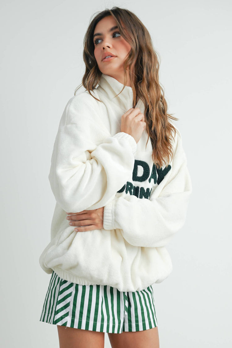 BUTTERMELON - Sunday Morning Half-Zip Pullover Sweatshirt - BMT7579: IVORY / OLIVE / S