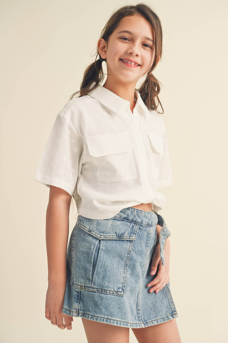 heart and arrow - KIDS DROP SHOULDER S/S BUTTONLESS TOP KT2413CN (7-14 S-L): LARGE / IVORY