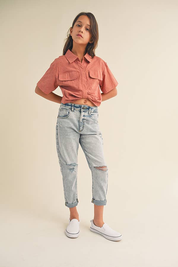 heart and arrow - KIDS DROP SHOULDER S/S BUTTONLESS TOP KT2413CN (7-14 S-L): MEDIUM / IVORY