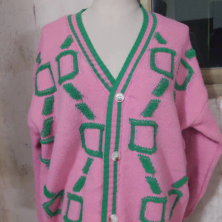 Rosa Clothing - Monogram Knitted Fashion Cardigan: Pink / S