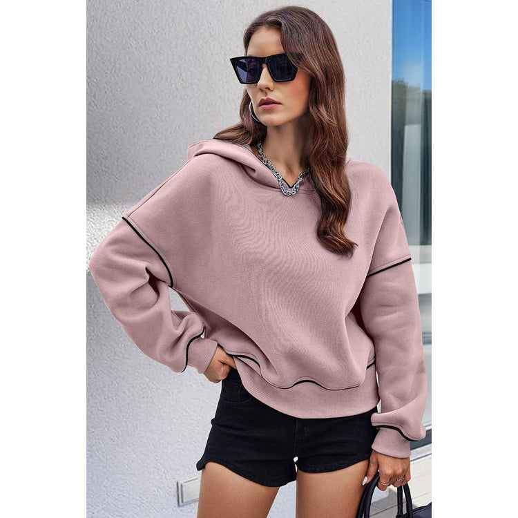Supreme Fashion - Color Block Solid Loose Fit Drop Shoulder Hoodie: PINK / M
