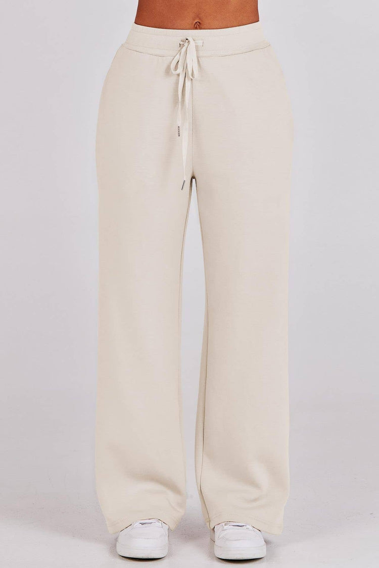 Rosa Clothing - Plain half zip drama collar sweatshirt wide leg pant set: Khaki / L