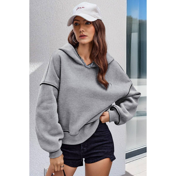 Supreme Fashion - Color Block Solid Loose Fit Drop Shoulder Hoodie: GREY BLUE / L