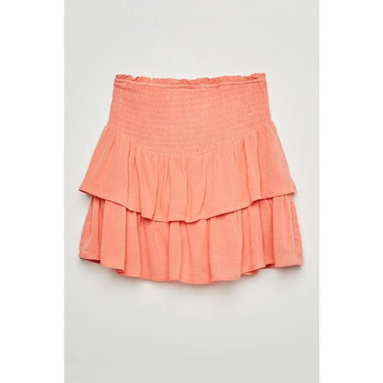 Paperdoll - Girls Smocked Ruffle Tiered Mini Skirt: Denim / L