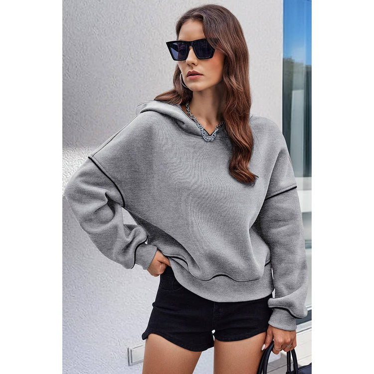 Supreme Fashion - Color Block Solid Loose Fit Drop Shoulder Hoodie: PINK / M