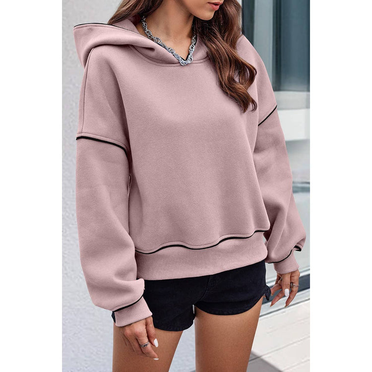 Supreme Fashion - Color Block Solid Loose Fit Drop Shoulder Hoodie: PINK / M
