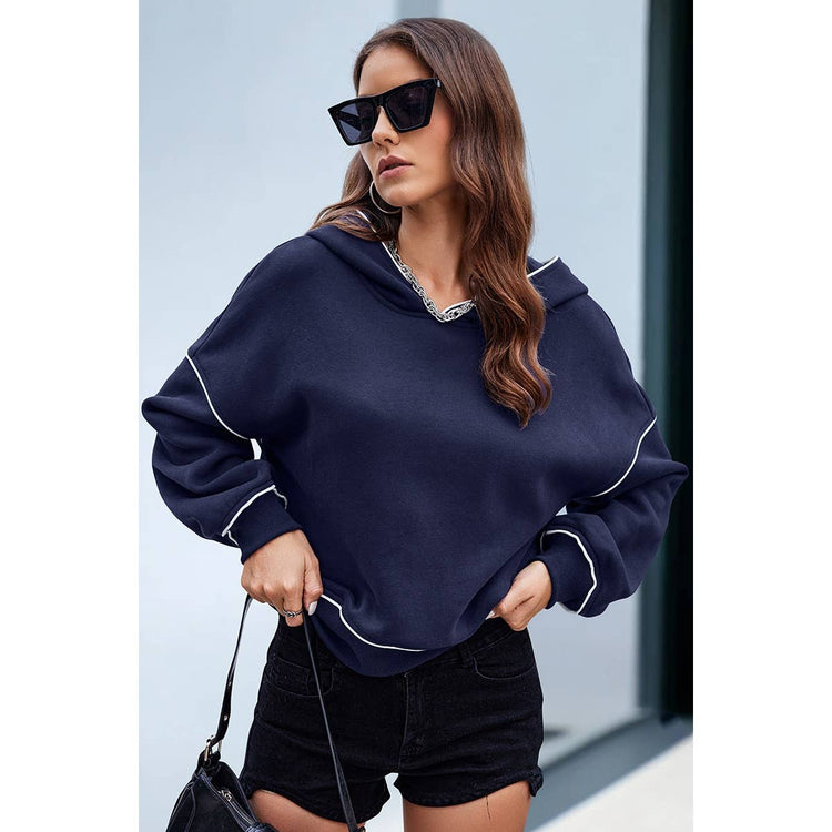 Supreme Fashion - Color Block Solid Loose Fit Drop Shoulder Hoodie: PINK / M