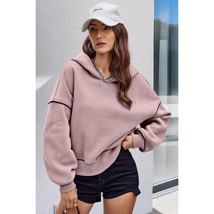 Supreme Fashion - Color Block Solid Loose Fit Drop Shoulder Hoodie: PINK / M
