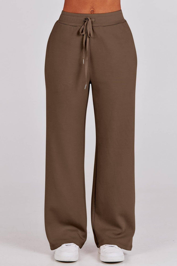 Rosa Clothing - Plain half zip drama collar sweatshirt wide leg pant set: Khaki / XL