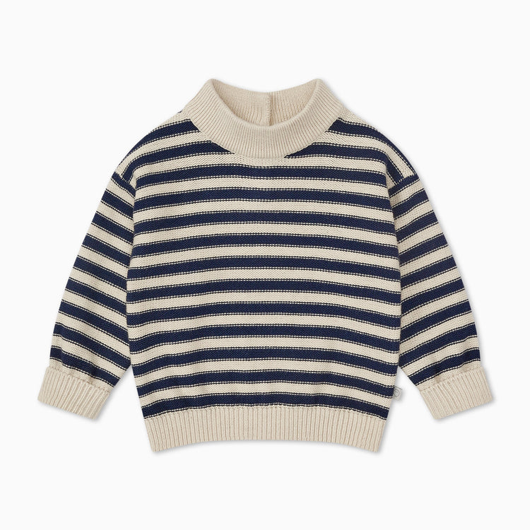 High Neck Knitted Stripe Jumper - Navy Stripe