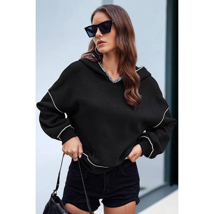 Supreme Fashion - Color Block Solid Loose Fit Drop Shoulder Hoodie: PINK / M