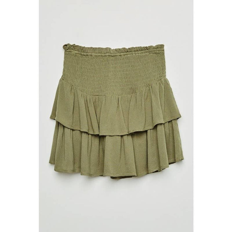 Paperdoll - Girls Smocked Ruffle Tiered Mini Skirt: Denim / L
