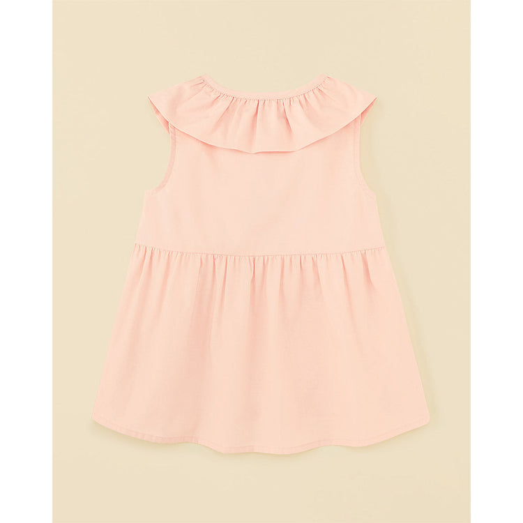 Organic Cotton Ruffle Neck Blouse - Coral Pink