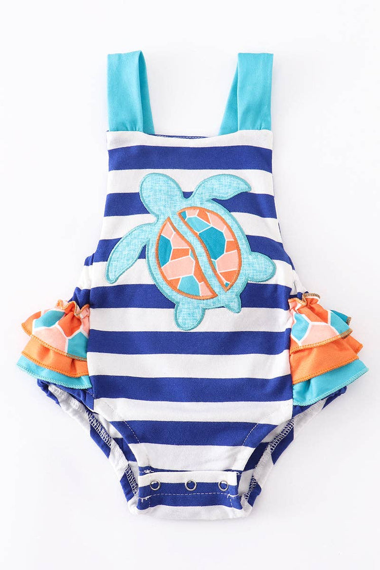 Striped turtle applique  ruffle baby bubble