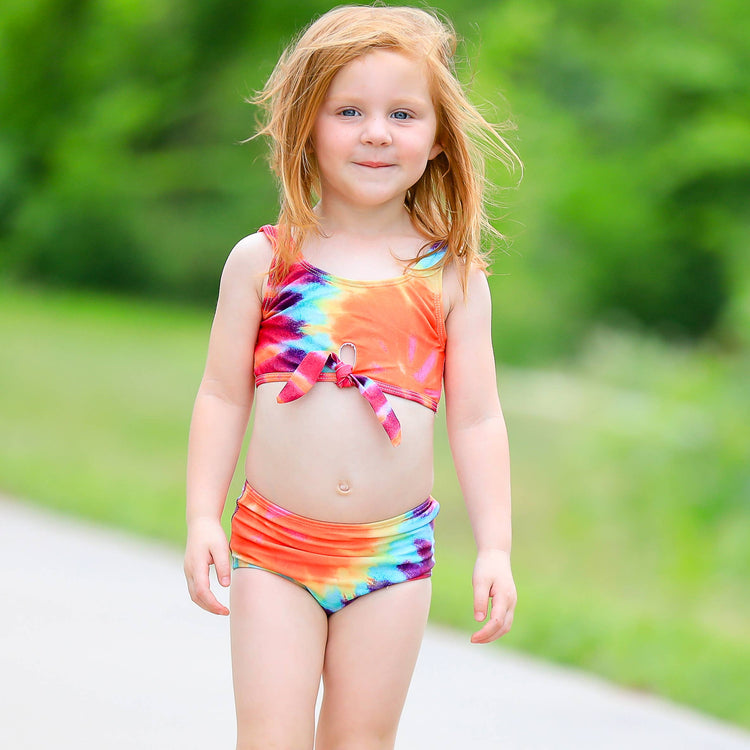 Girls 2 piece Rainbow Tie Dye Tankini Swimsuit