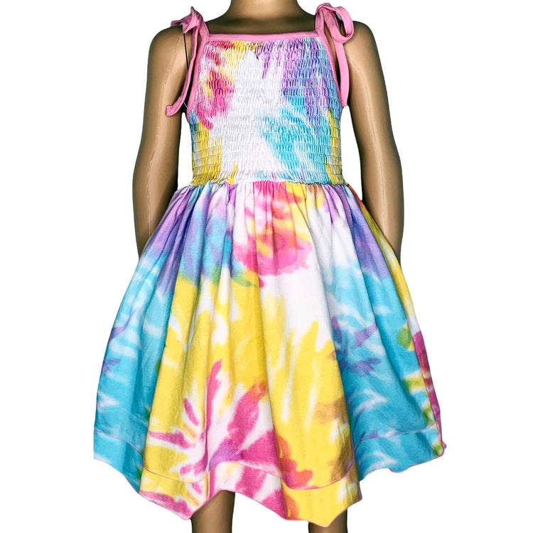Girls Pastel Tie Dye Smocked Swing Dress