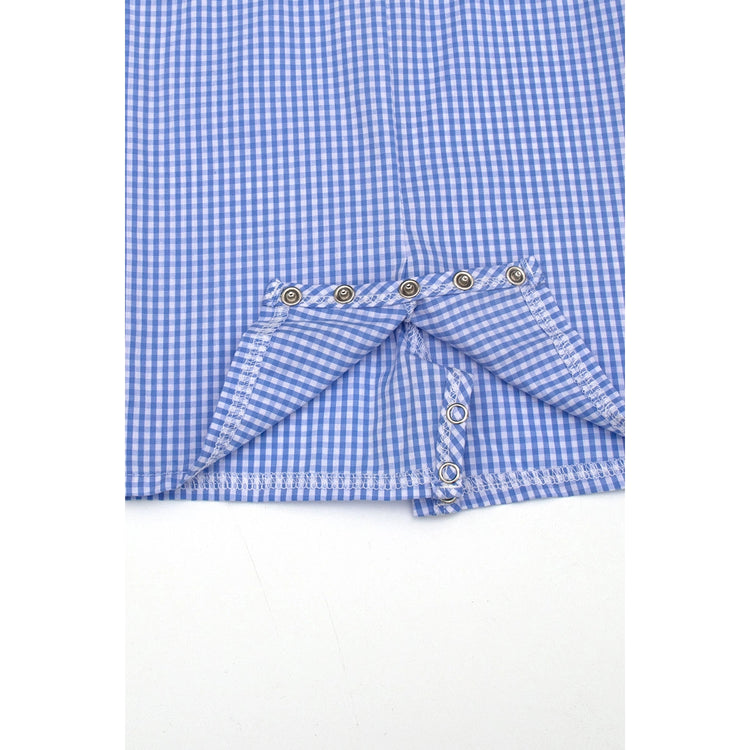 Blue plaid crad smocked boy romper