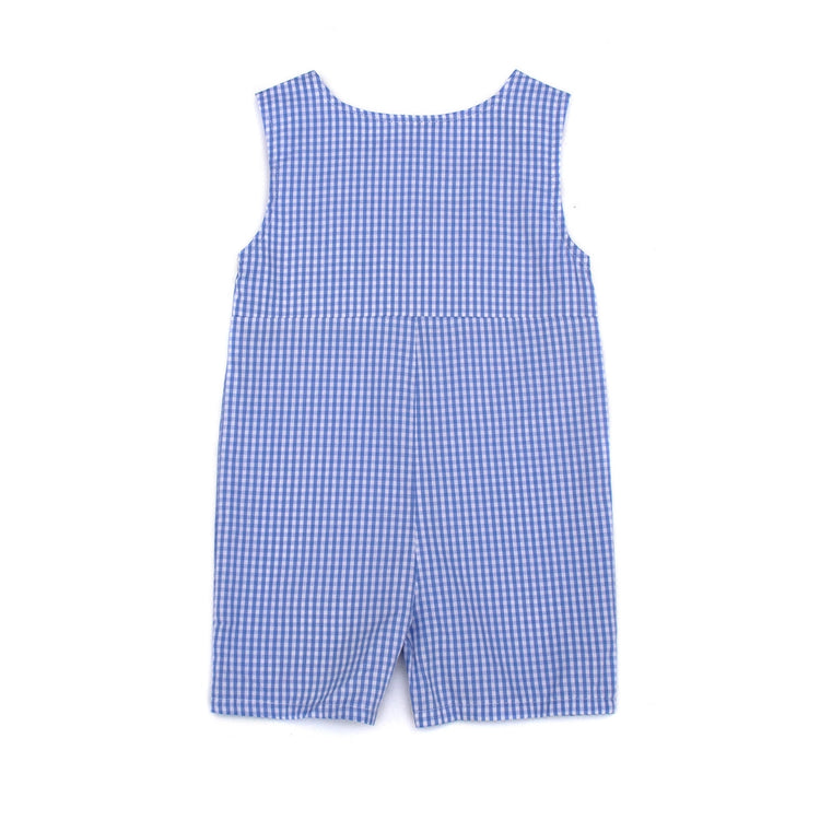 Blue plaid crad smocked boy romper