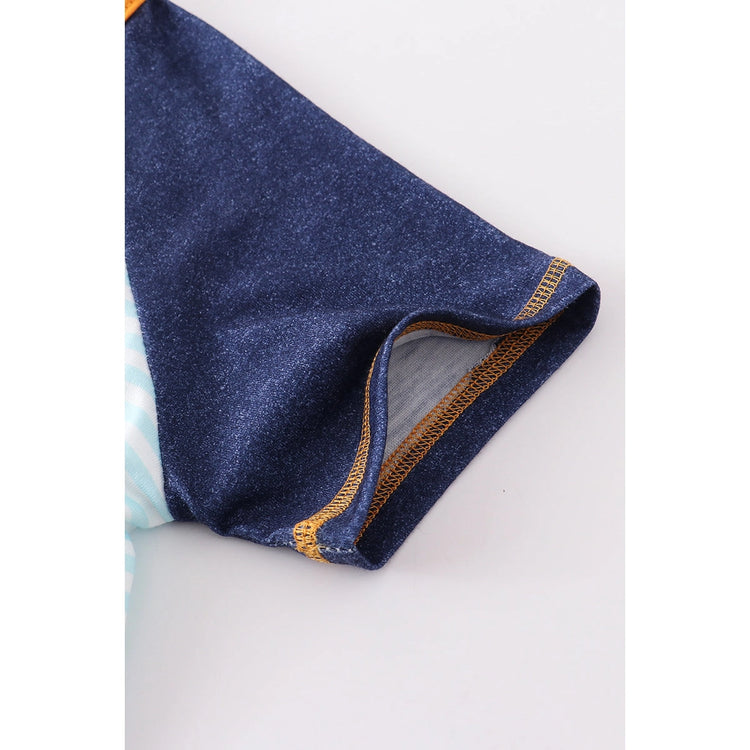 Blue stripe shark applique boy shirt