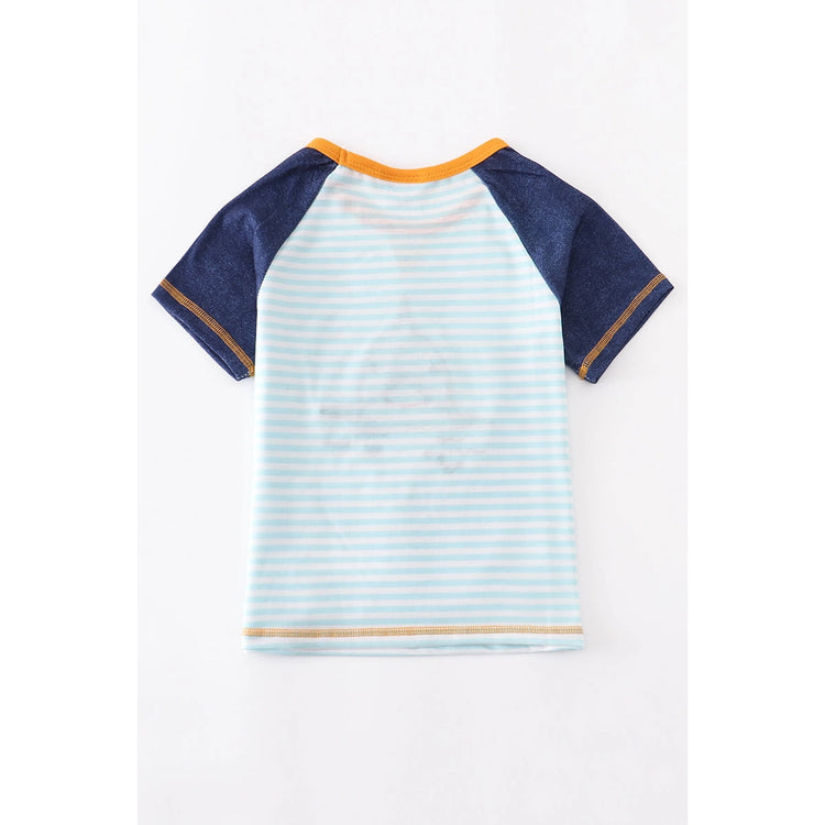 Blue stripe shark applique boy shirt