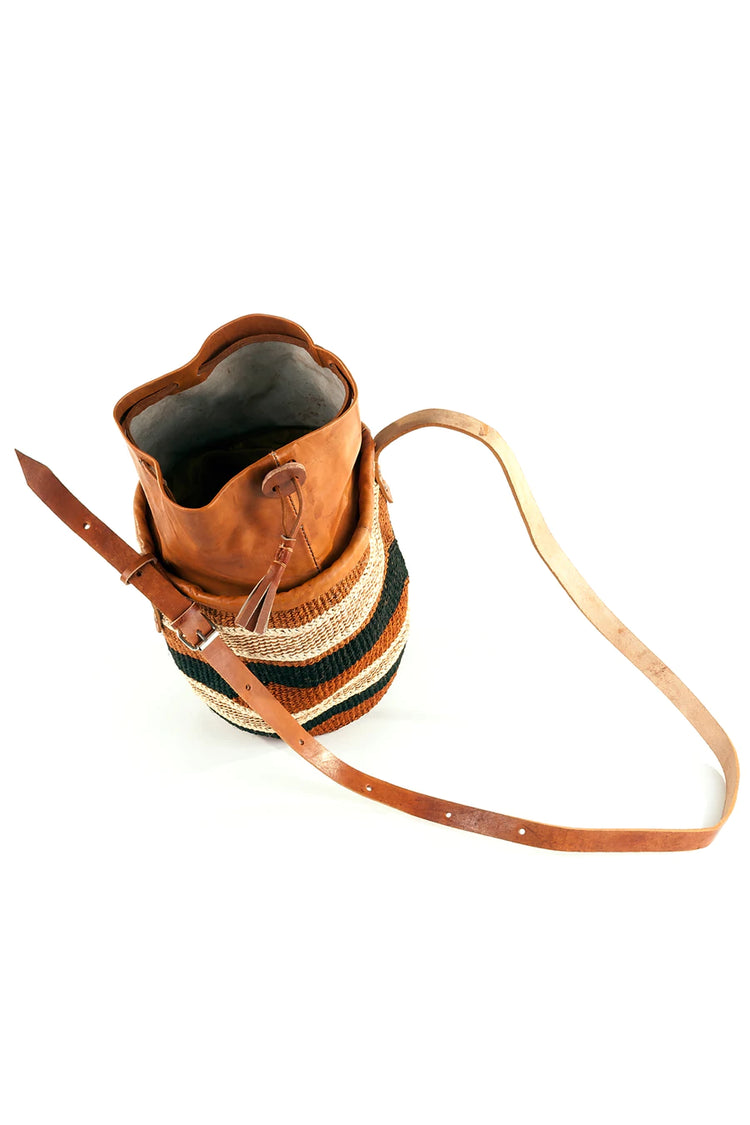 Earthtone Sisal Purse with Leather Cinch Top