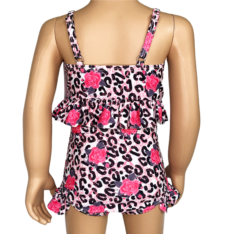 Girls 2 piece Leopard Rose Tankini Swimsuit Bathing Suit