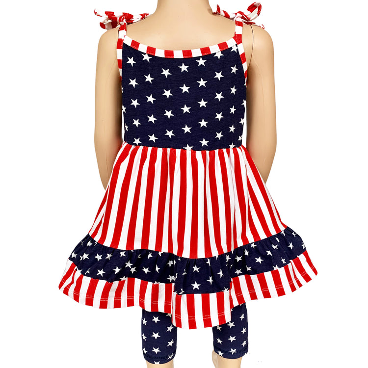 Girls 4th of July Stars Striped Dress & Capri