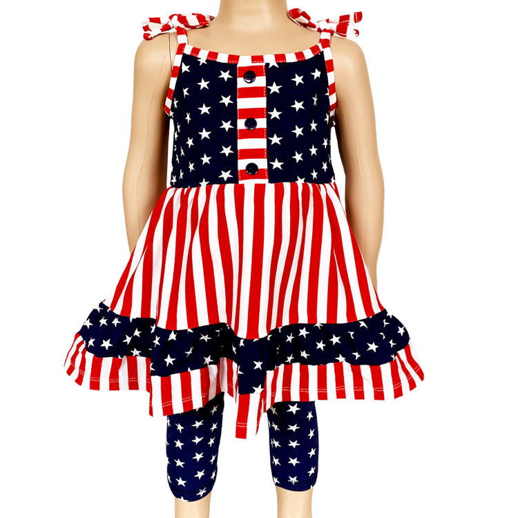 Girls 4th of July Stars Striped Dress & Capri