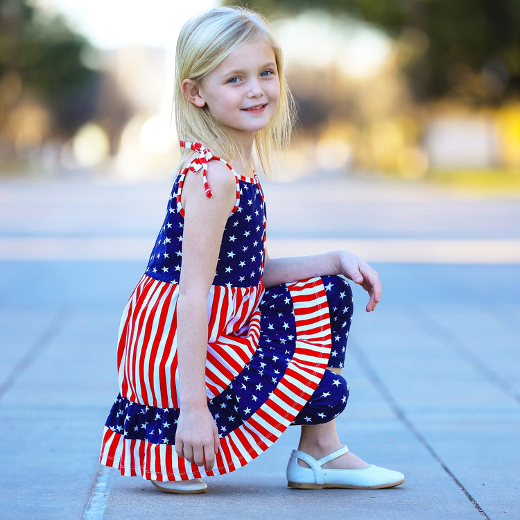 Girls 4th of July Stars Striped Dress & Capri