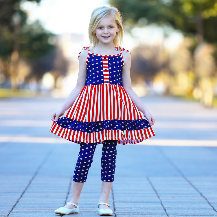 Girls 4th of July Stars Striped Dress & Capri