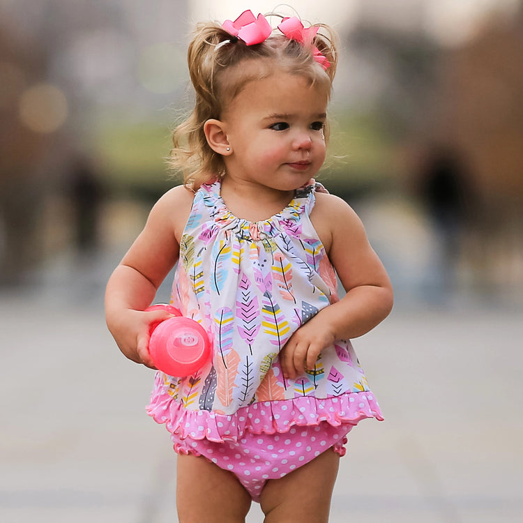 Girls Feather Swing Tank & Matching Ruffle Bottom