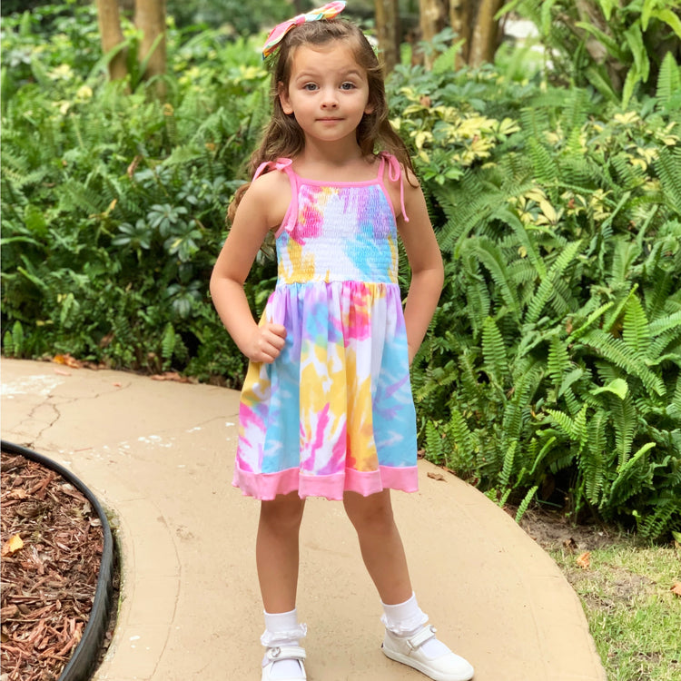 Girls Pastel Tie Dye Smocked Swing Dress
