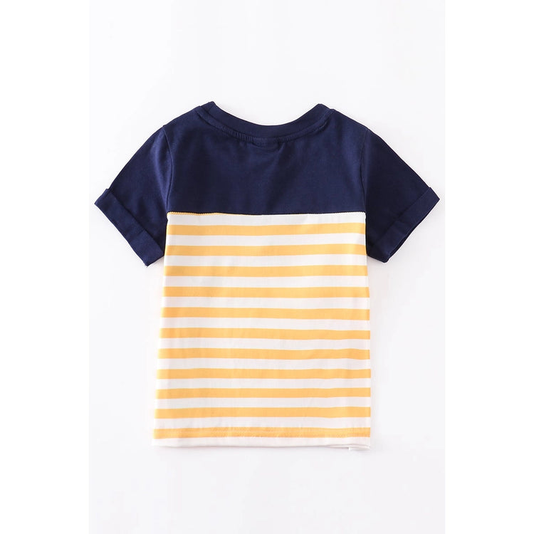 Navy rainbow striped shirt