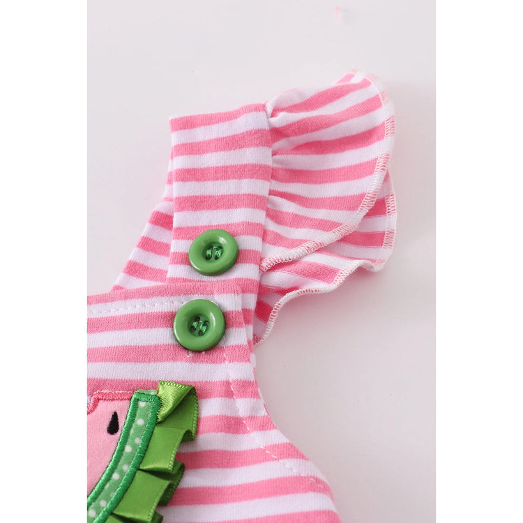 Pink Stripe watermelon ruffle baby romper 12M