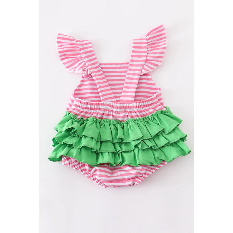 Pink Stripe watermelon ruffle baby romper 12M