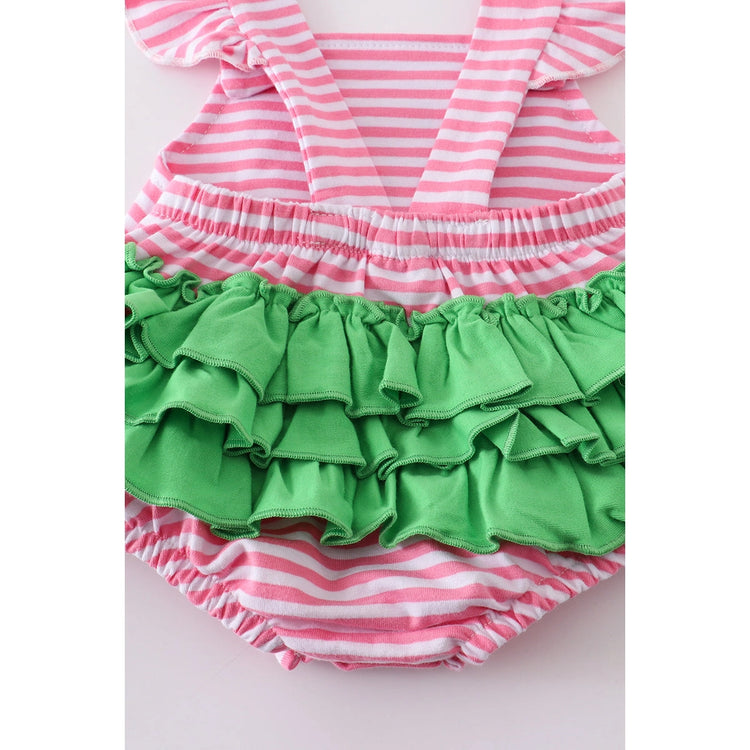 Pink Stripe watermelon ruffle baby romper 12M