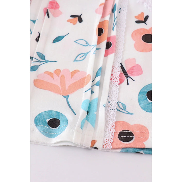 Pink floral  ruffle baby set