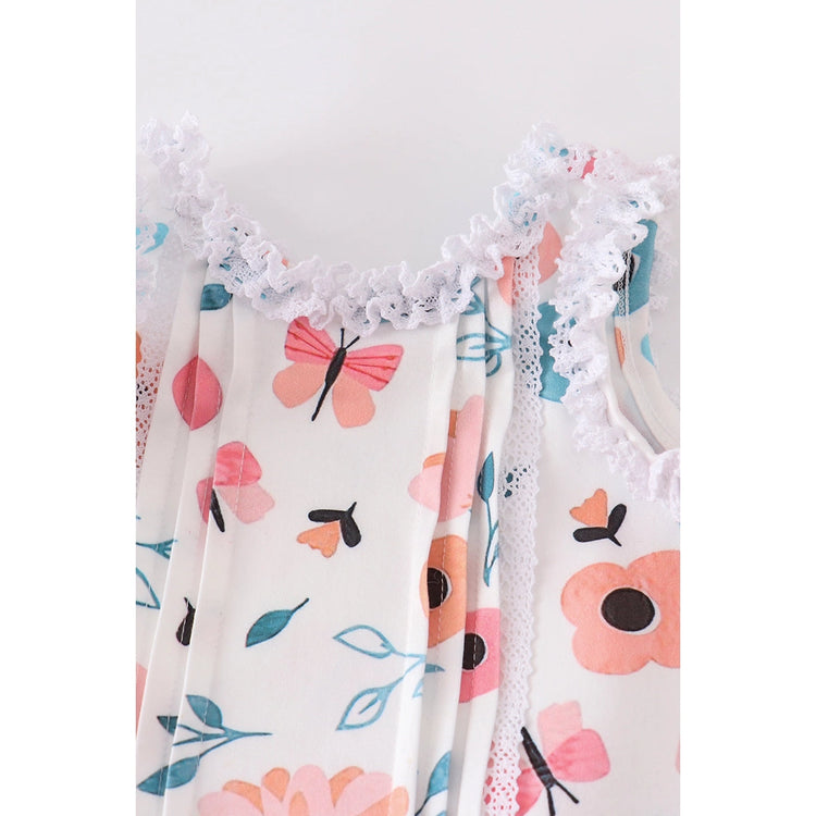 Pink floral  ruffle baby set