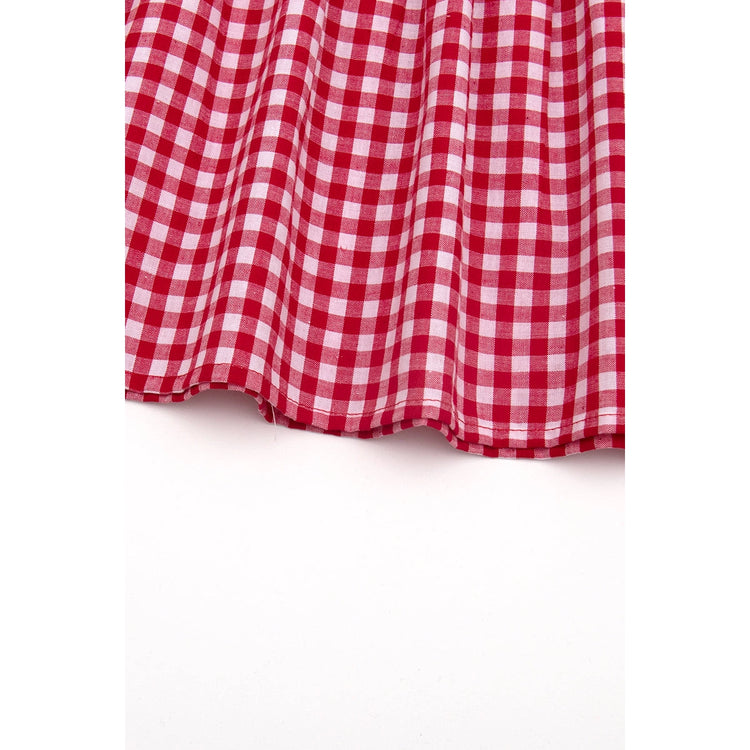 Red gingham smocked ruffle dress