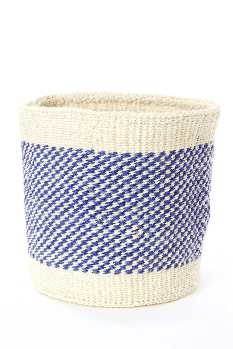 Blue and Cream Twill Sisal Nesting Baskets - Set of Two