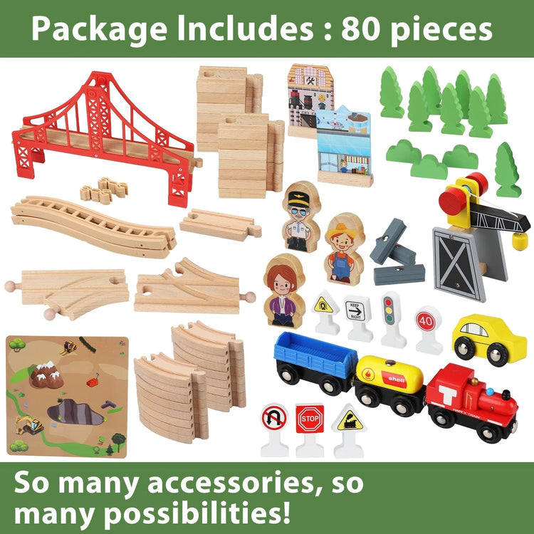 Wooden Track & Train Pack -80 Pcs