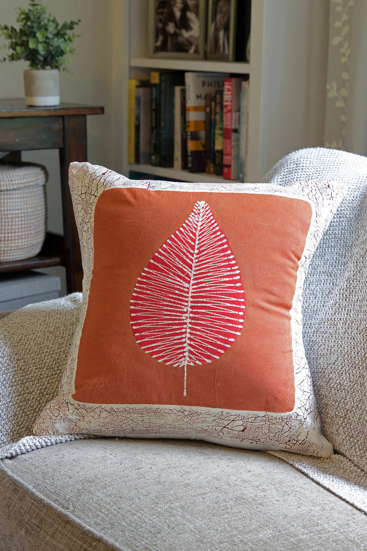 Zambian Hand Painted Luangwa Leaf Clay Pillow Cover
