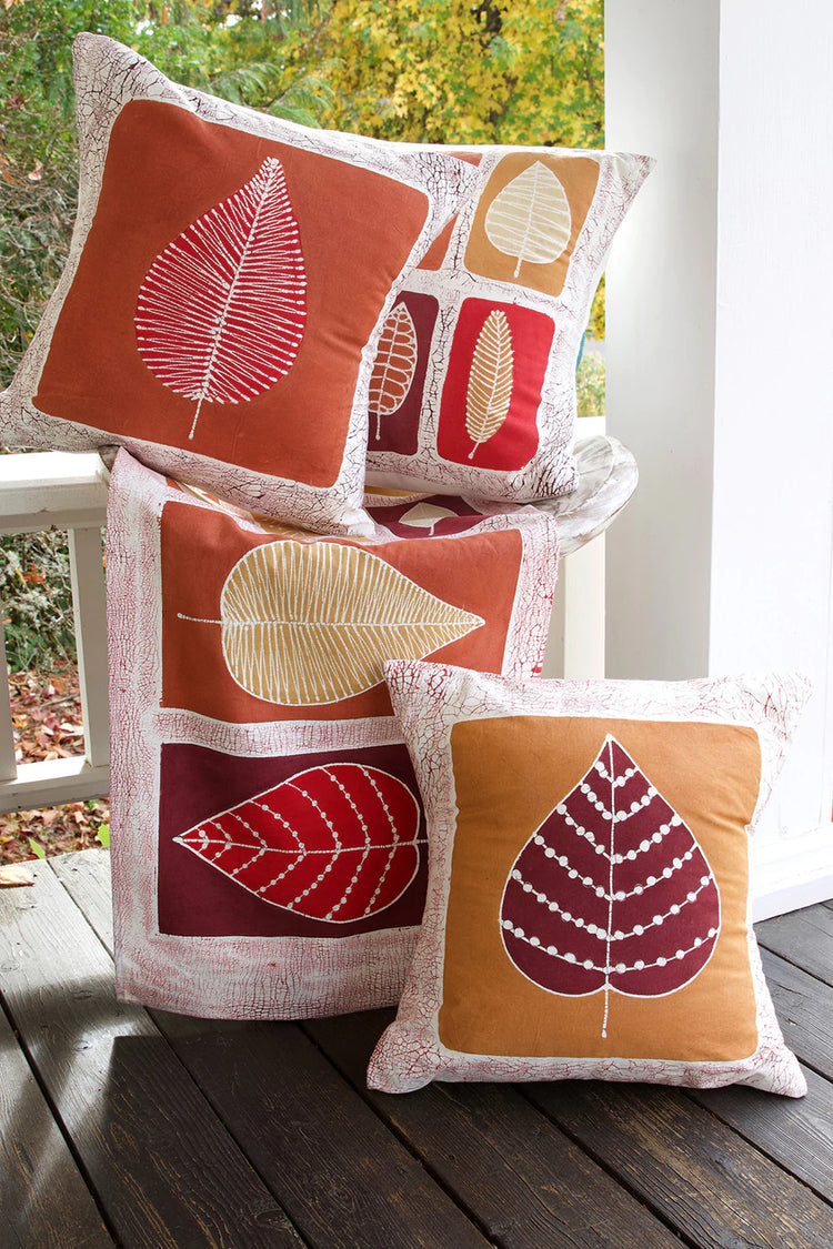 Zambian Hand Painted Luangwa Leaf Clay Pillow Cover