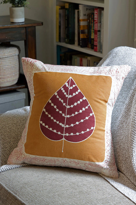 Zambian Hand Painted Luangwa Leaf Sunset Pillow Cover