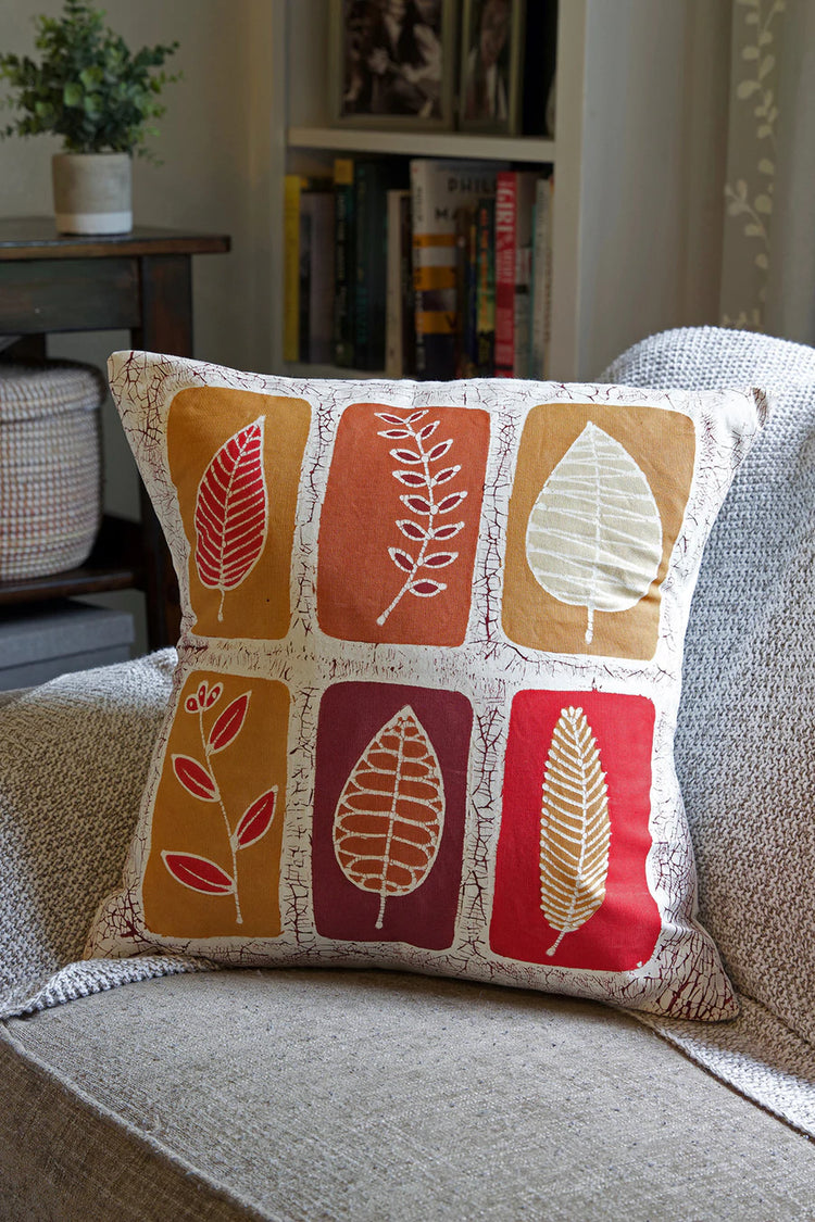 Zambian Hand Painted Lusandwa Leaves Pillow Cover