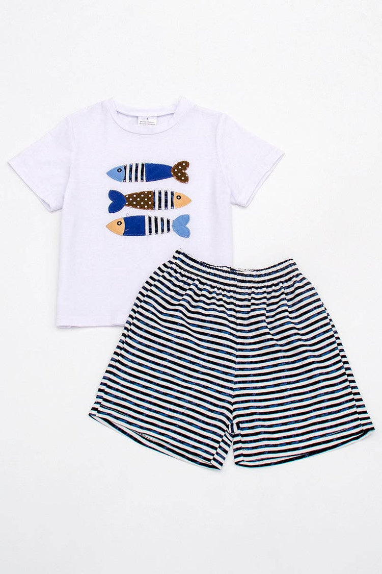 Striped fish applique boy shorts set Size 3