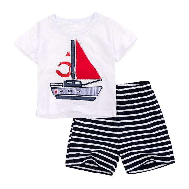 Summer Boys 2 PC Set - T-shirt and stripped shorts