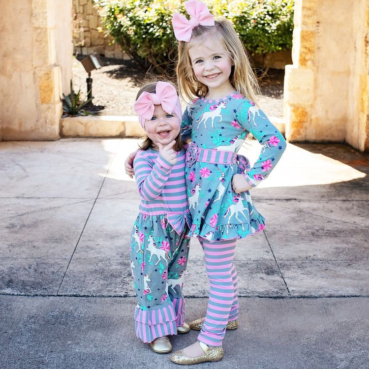 Girls Unicorn and Rainbow Dress & Legging Outfit